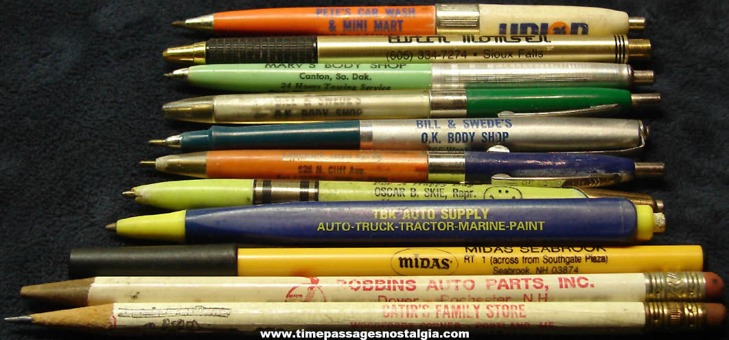 (11) Different Old Automobile Related Advertising Premium Ink Pens & Pencils