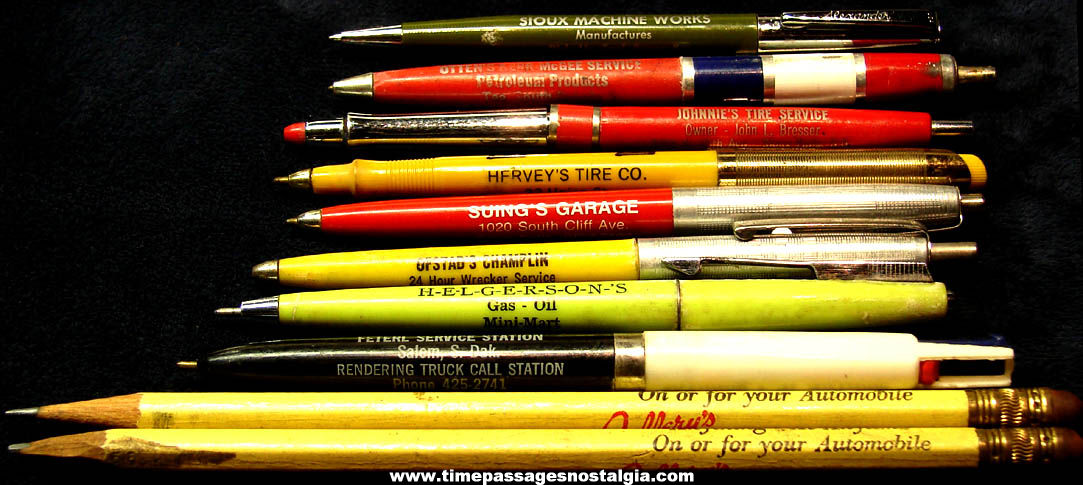(10) Old Automobile Related Advertising Premium Ink Pens & Pencils