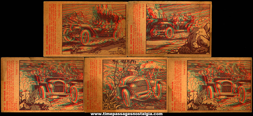 (5) Colorful 1953 Bowman Antique Auto Car Non Sports Trading Cards