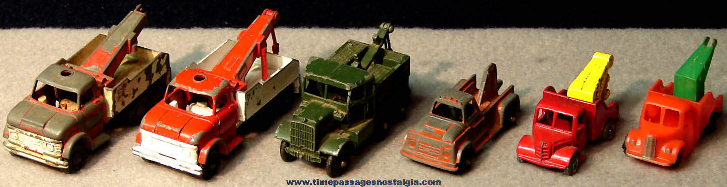 (6) Old Miniature Diecast & Plastic Toy Wrecker Tow Trucks