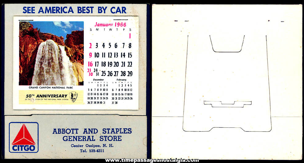 Unused 1966 Abbott and Staples General Store & Citgo Gas Station Advertising Premium National Parks Calendar