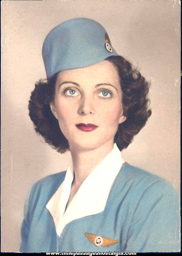 Colorful Old Portrait Photograph of A National Airlines Stewardess In Uniform
