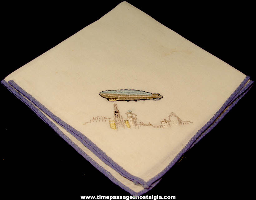 Old Unused Dirigible Airship Over City Embroidered Cloth Handkerchief