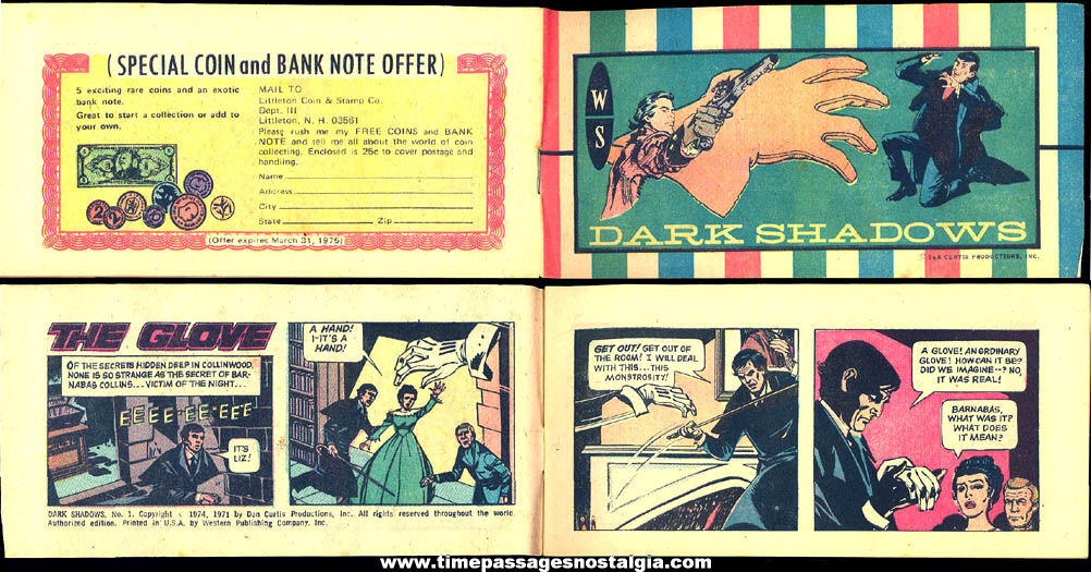 Small 1974 Dark Shadows Barnabas Collins Advertising Premium Comic Book