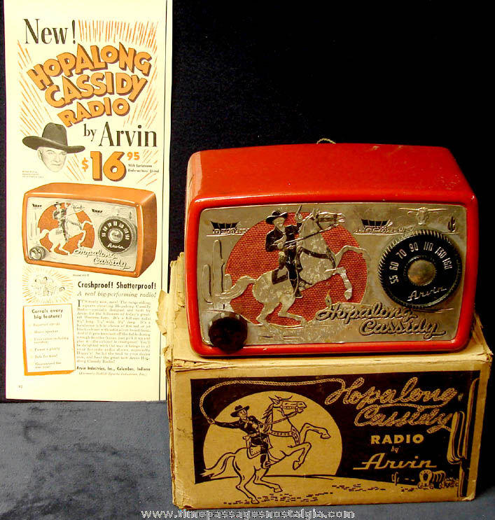 Old Boxed Hopalong Cassidy Arvin Model 441T Tube Radio with Original Advertisement