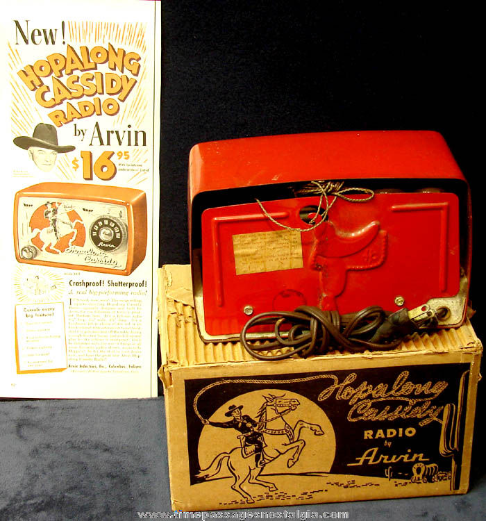 Old Boxed Hopalong Cassidy Arvin Model 441T Tube Radio with Original Advertisement