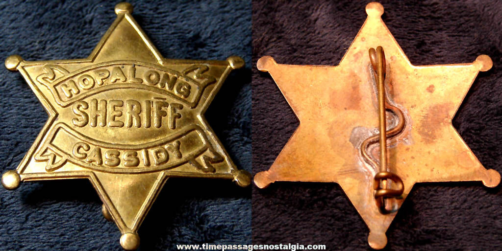 Old Hopalong Cassidy William Boyd Cowboy Hero Character Brass Metal Star Sheriff Badge