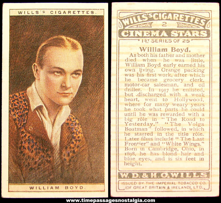 1928 William Boyd Actor Cowboy Hero Character Wills Cigarettes Cinema Stars Trading Card #2