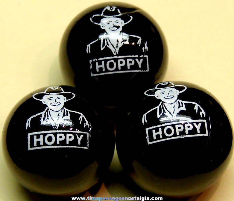 (3) Old Hopalong Cassidy Comic Book & Movie Cowboy Hero Black Glass Toy Game Marbles