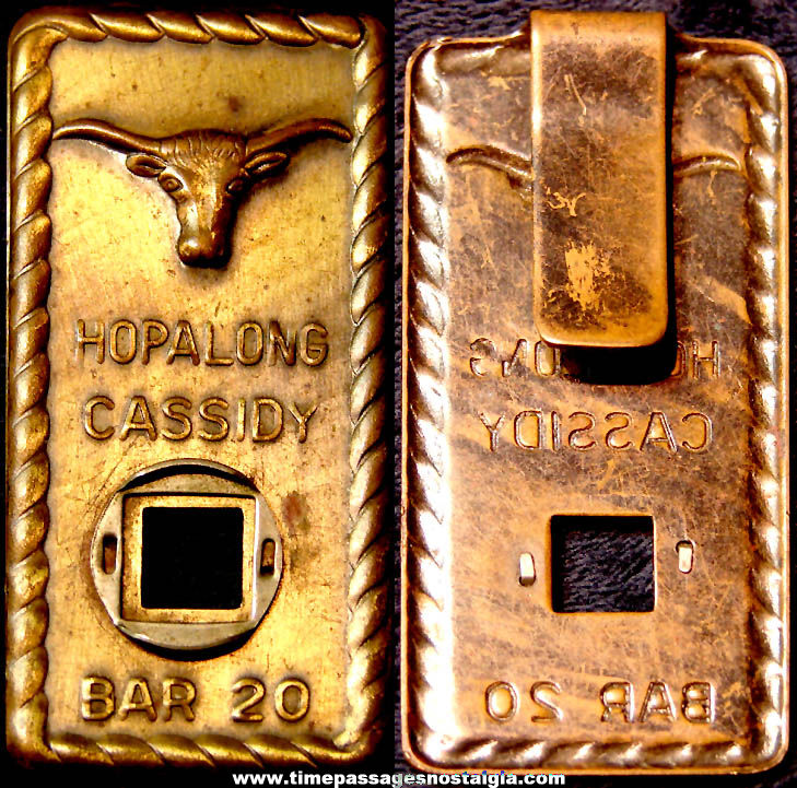 Old Hopalong Cassidy Comic Book & Movie Cowboy Hero Bar 20 Vectograph Brass Clip