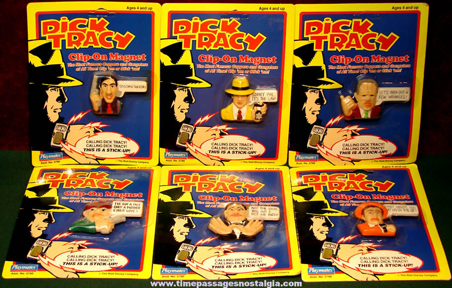 Near Complete set of (6) Different Unopened ©1990 Dick Tracy Movie Character Clip On Magnets