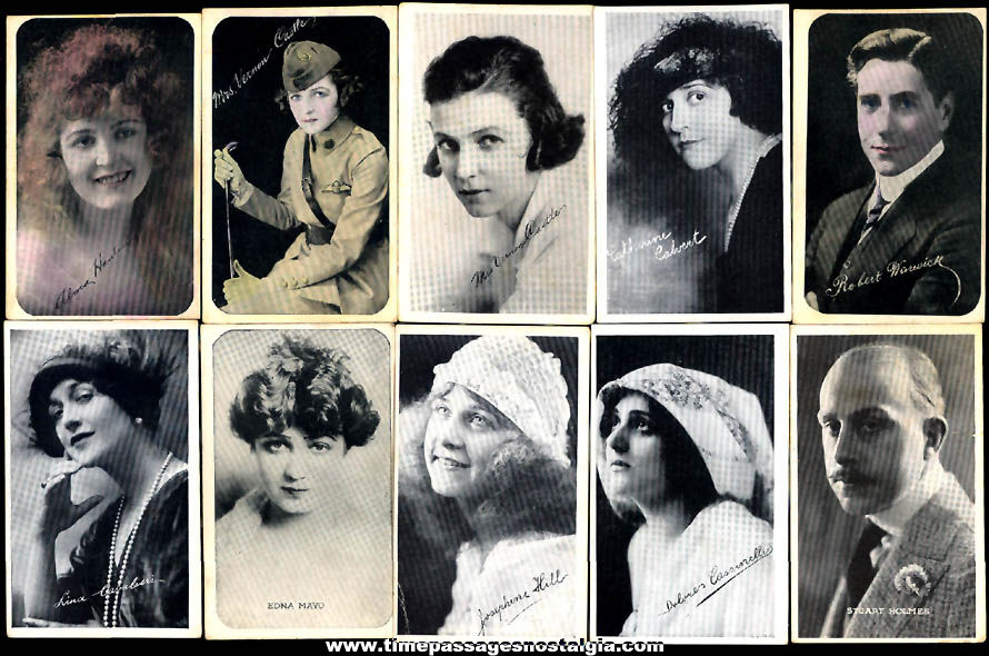 (10) Different Early Movie Stage & Silent Film Actress & Actor Non Sports Trading Cards