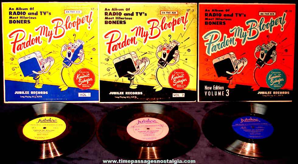 (3) Different 1950s Pardon My Blooper Record Albums of Radio & TVs Hilarious Boners