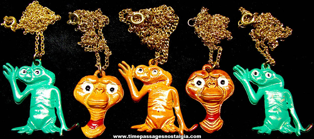 (5) Colorful Old Unused ET Extra Terrestrial Space Alien Movie Character Jewelry Necklaces