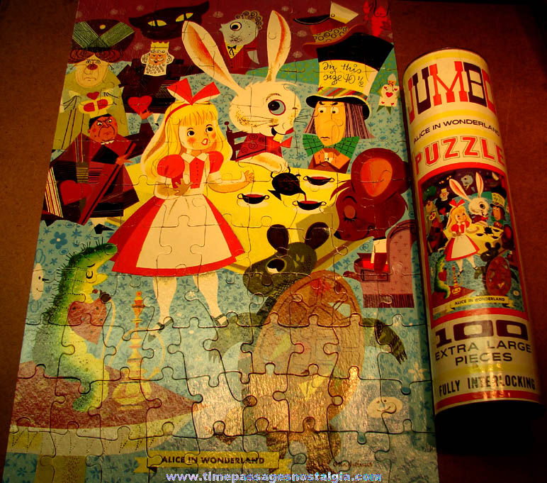 Colorful Old Boxed Alice In Wonderland Character Jumbo Jig Saw Puzzle