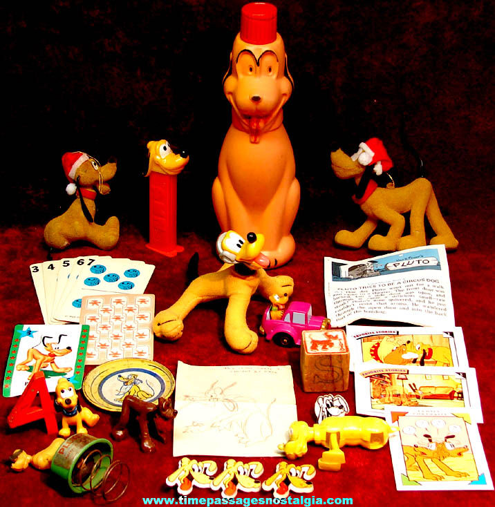 (28) Small Old Walt Disney Pluto Dog Cartoon Character Toy Items & More