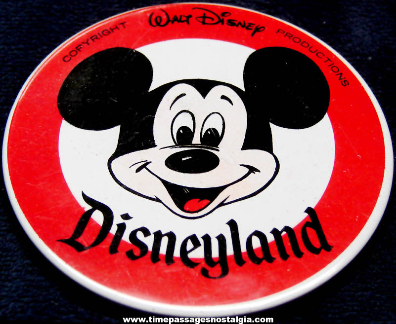 Large Old Disneyland Amusement Park Advertising Mickey Mouse Pin Back Button