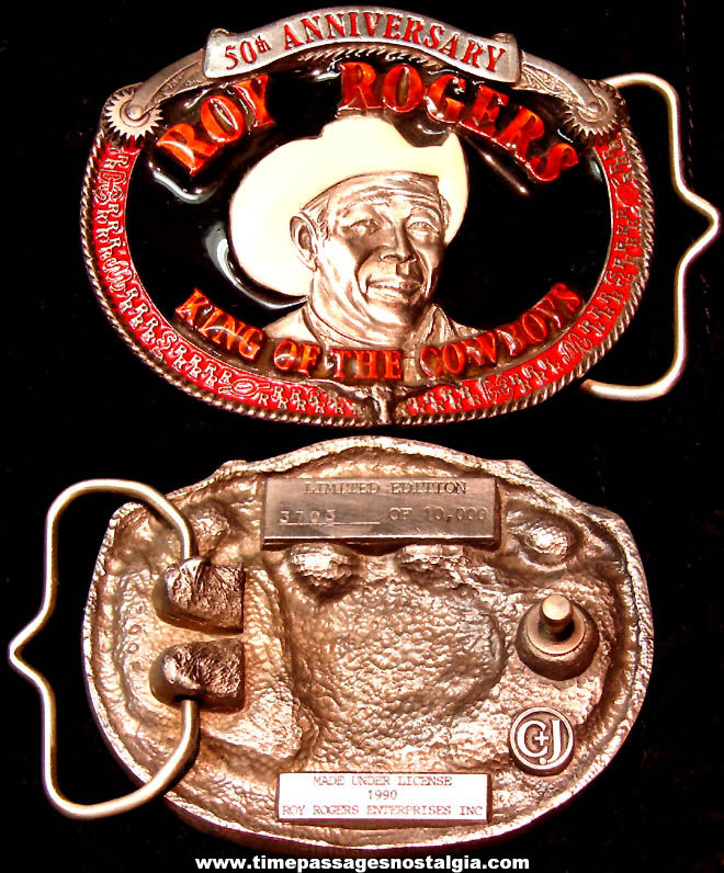 Unused 1990 Roy Rogers 50th Anniversary Numbered Limited Edition Belt Buckle with Velvet Bag