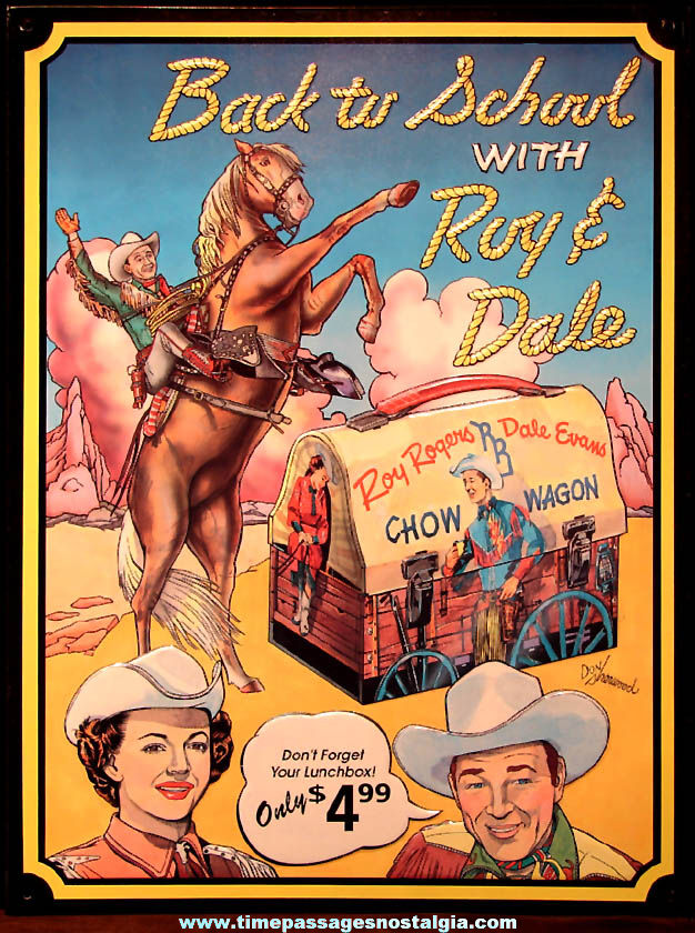 Colorful Roy Rogers and Dale Evans Back To School Lunch Box Advertising Embossed Tin Sign