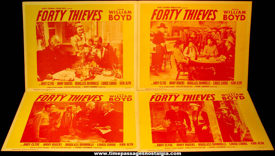 (4) Different 1944 Hopalong Cassidy Forty Thieves Movie Theater Lobby Card Posters