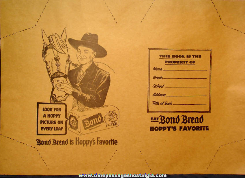 Large Unused Hopalong Cassidy & Topper Bond Bread Advertising Premium Book Cover