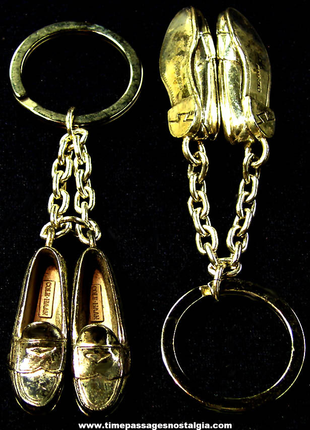 (2) Matching Old Cole  Haan Shoes Advertising Premium Miniature Metal Shoe Key Chains