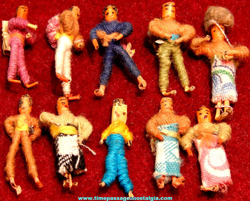 (10) Different Old Cracker Jack Pop Corn Confection Miniature Mexican Toy Prize Dolls