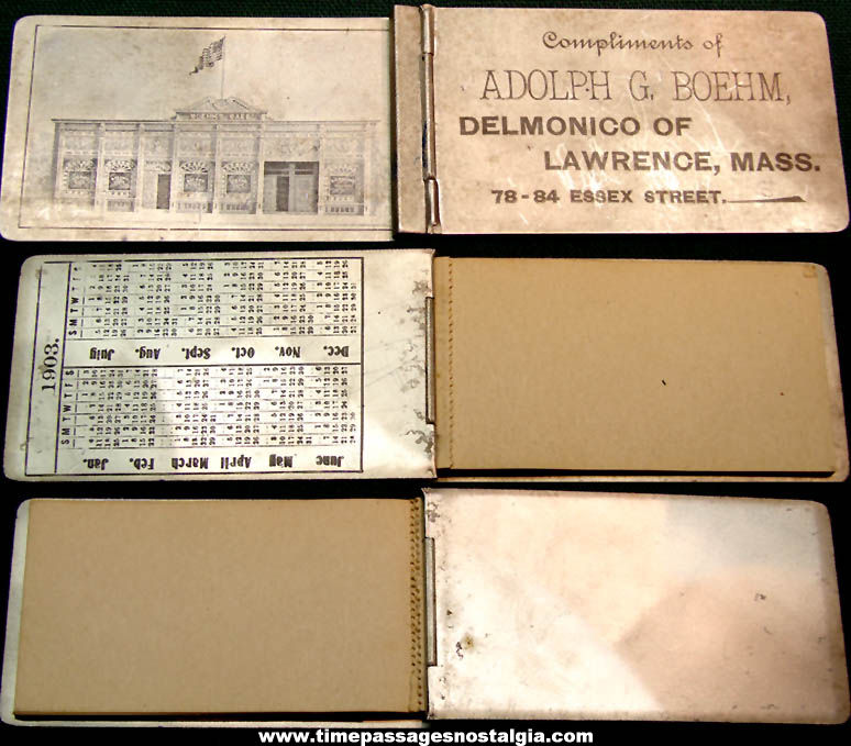 1903 Adolph G. Boehm Lawrence Massachusetts Cafe Advertising Premium Metal Note Book With Calendar