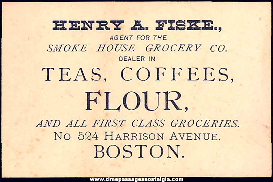 Old Smoke House Grocery Company Boston Massachusetts Store Advertising Business Card