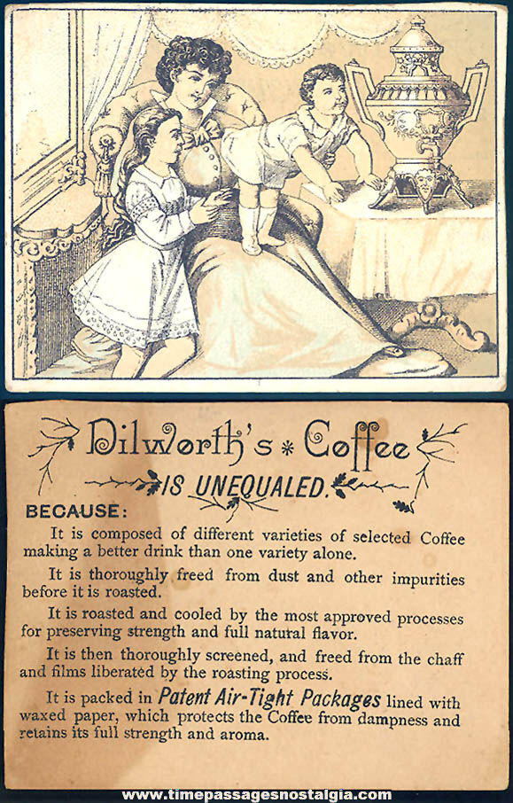 1800s Dilworths Coffee Advertising Business or Trade Card with a Mother and Children
