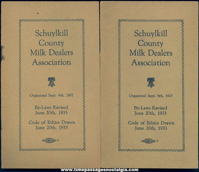(2) Matching 1933 Milk Dealers’Association Schuylkill County Pennsylvania Advertising Booklets