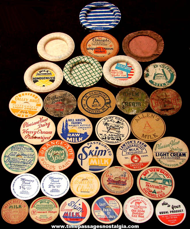 (33) Different Colorful Old Dairy or Milk Advertising Cardboard Milk Bottle Caps