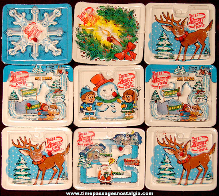 (9) Colorful 1982 Wendys Restaurant Advertising Premium Christmas Dexterity Puzzle Bead Game Ornaments