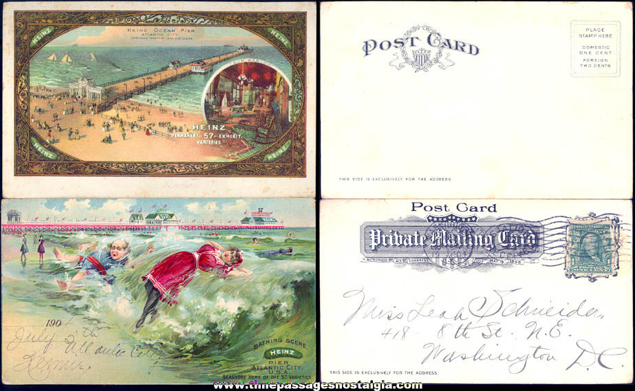 (2) Different Early 1900s Heinz Pickles Atlantic City New Jersey Pier Souvenir Post Cards