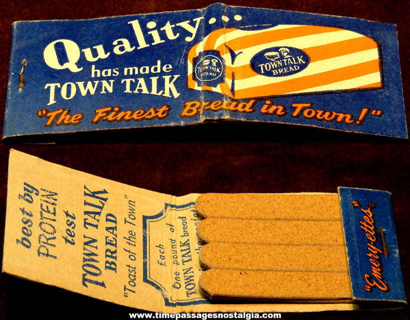 Colorful Old Unused Town Talk Bread Advertising Premium Finger Nail Emeryettes Emery Boards