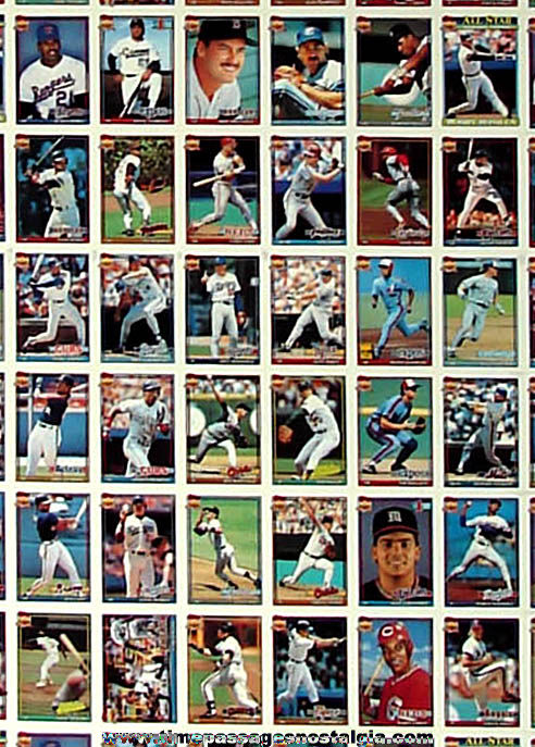 Full Uncut Sheet of 1991 Topps Series II Miniature Cracker Jack Prize Baseball Cards
