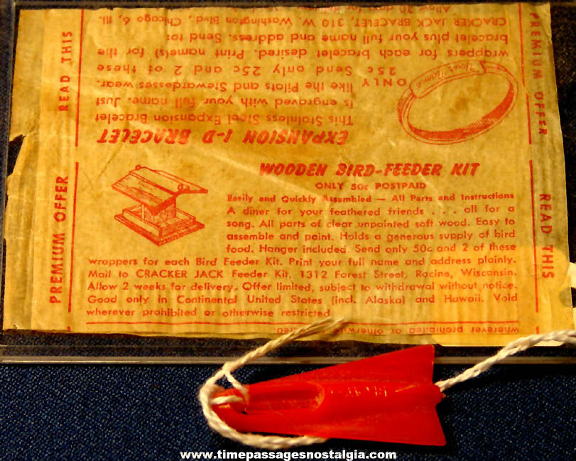 Rare 1959 Cracker Jack Mail Away Premium Offer Prize Wrapper With Rocket Ship Whistle Prize