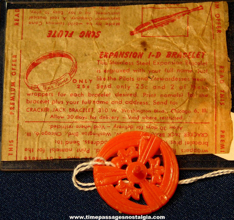Rare 1950s Cracker Jack Mail Away Premium Offer Prize Wrapper With Spinning Top Prize
