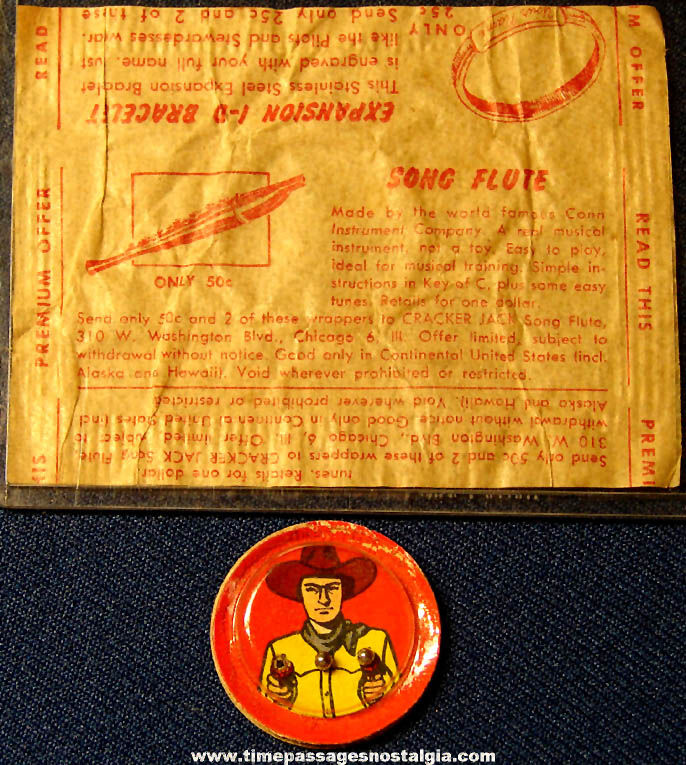 Rare 1955 Cracker Jack Mail Away Premium Offer Prize Wrapper With Cowboy Dexterity Puzzle Prize