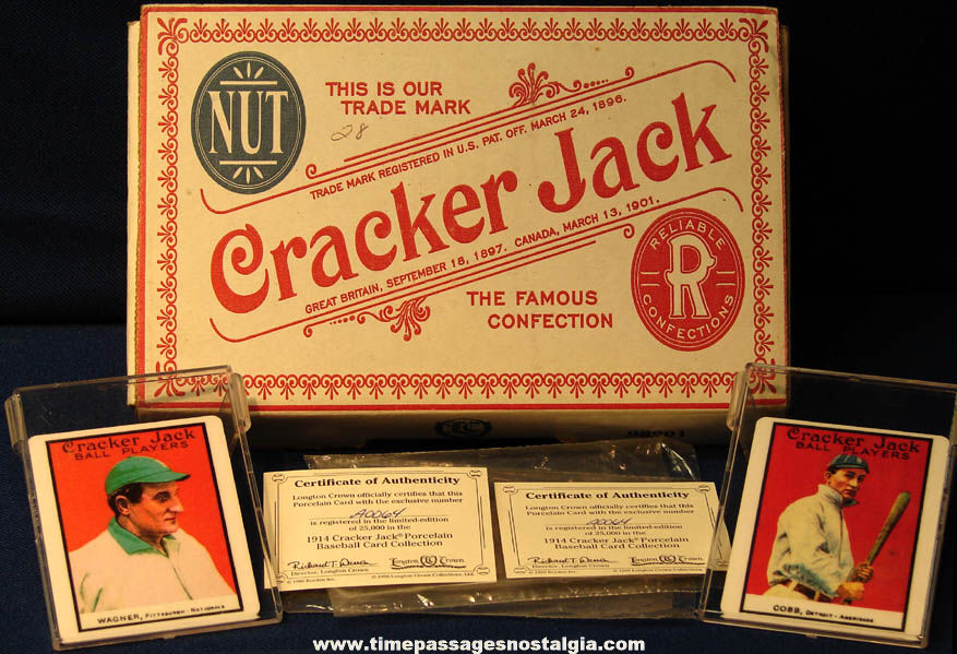 (2) Boxed ©1996 Borden Cracker Jack Limited Edition 1914 Porcelain Baseball Cards With COA