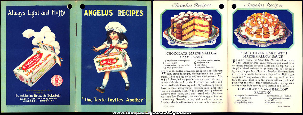 Colorful 1920s Rueckheim Brothers & Eckstein Angelus Marshmallows Advertising Premium Recipe Booklet