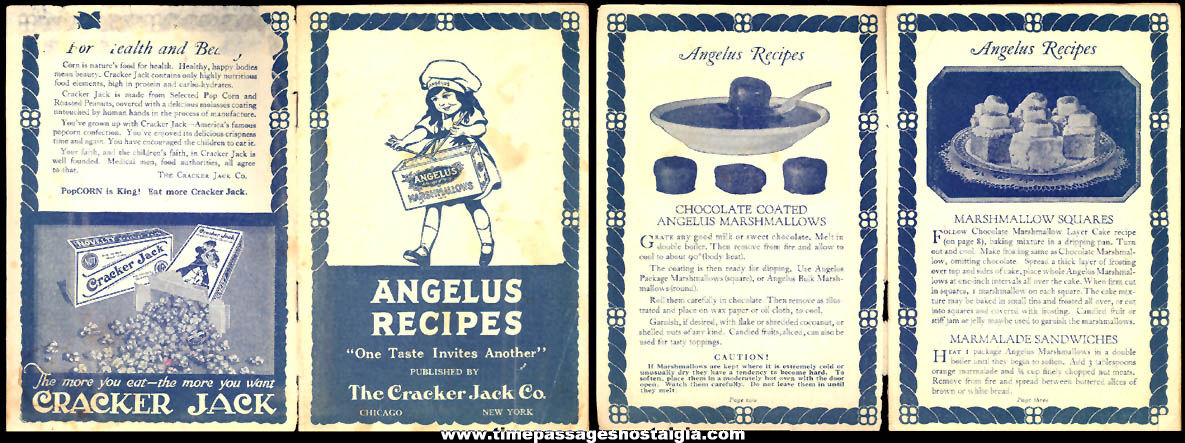 1920s Cracker Jack Company Angelus Marshmallows Advertising Premium Recipe Booklet