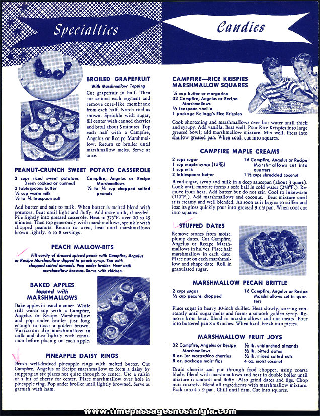 1950 Cracker Jack Company Angelus Campfire & Recipe Marshmallows Advertising Premium Recipe Booklet