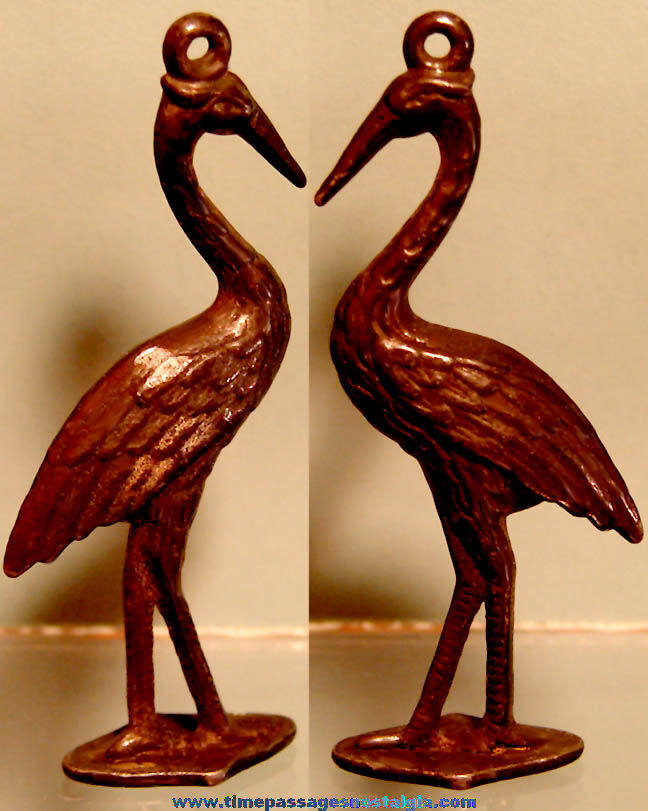 Old Cracker Jack Pop Corn Confection Pot Metal or Lead Toy Prize Crane Bird Animal Charm Figure