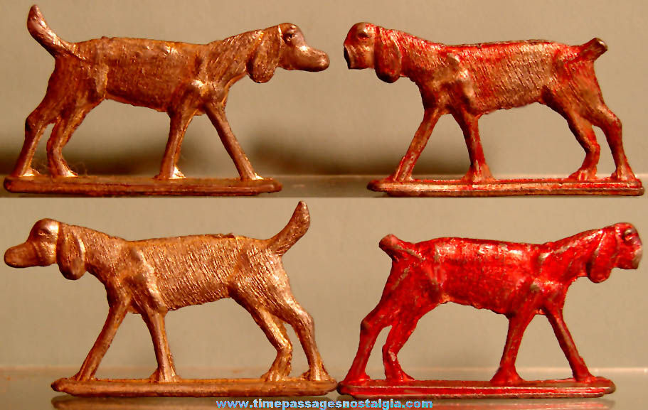 (2) Old Cracker Jack Pop Corn Confection Pot Metal or Lead Toy Prize Dog Figures