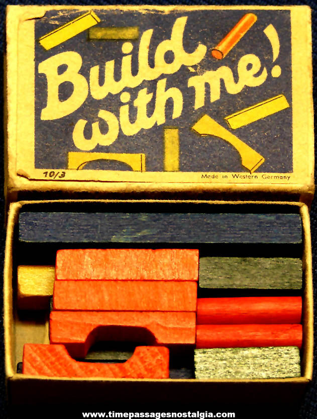 Old Miniature Match Box Wooden Penny Toy Build With Me Blocks Set