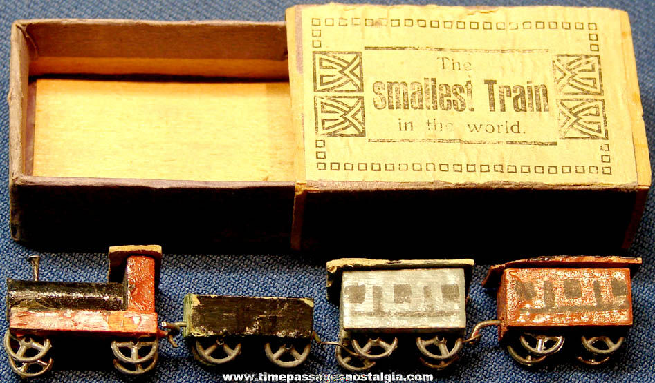 Old Miniature Match Box Wooden Penny Toy Smallest Train In The World Set
