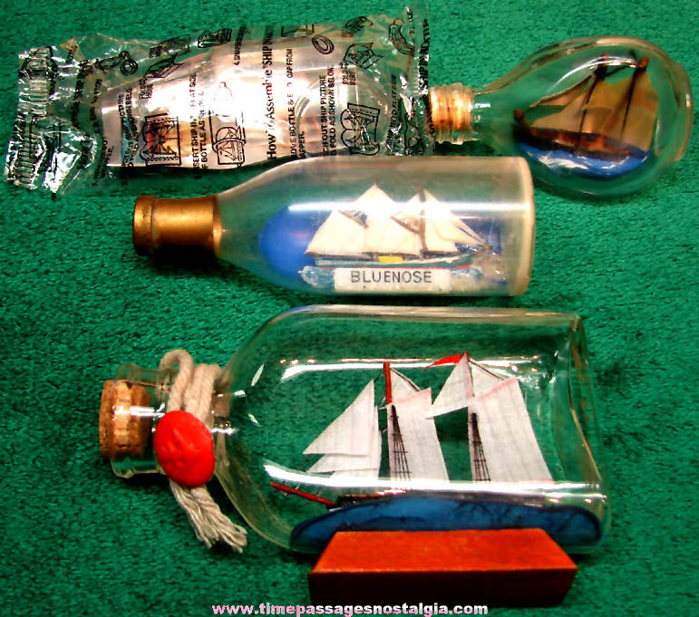 (4) Different Small Old Decorative Novelty Miniature Sailing Ships In Bottles