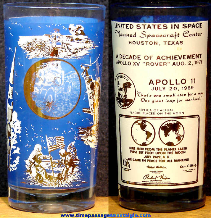 Old Imprinted Apollo Space Program Moon Missions Commemorative Souvenir Drink Glass