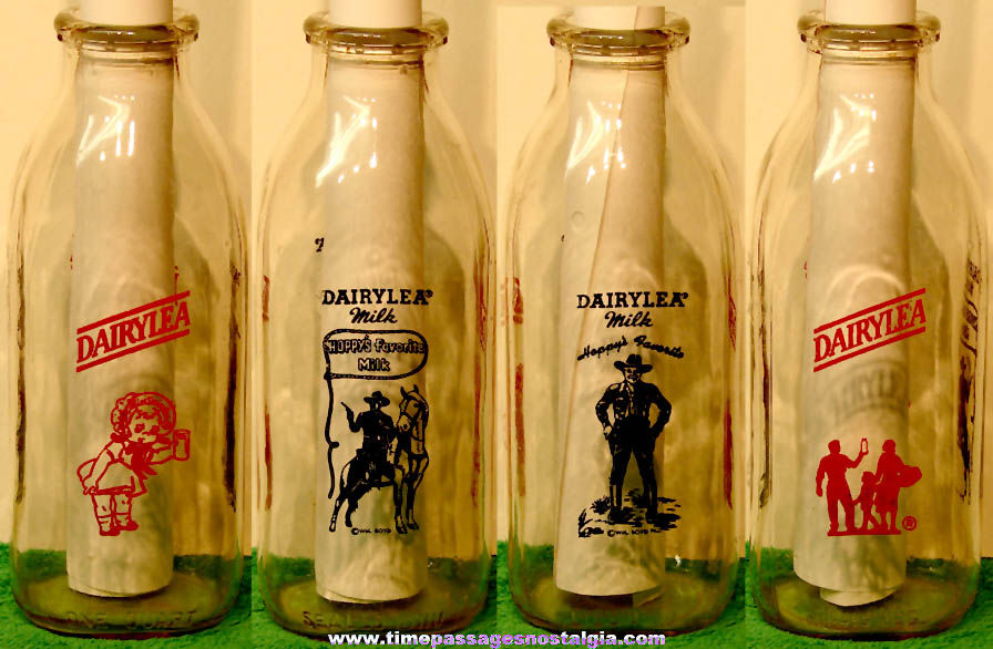Old Hopalong Cassidy Dairylea Dairy Advertising Imprinted Quart Glass Milk Bottle